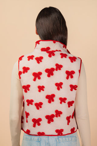 Red Textured Bow Printed Vest