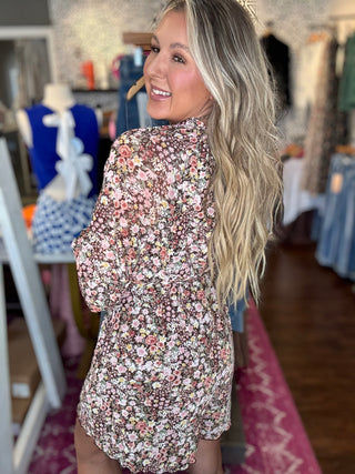 Floral Mesh Long Sleeve Romper