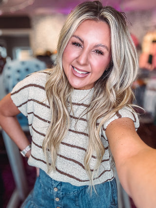 Striped Knit Sweater Vest Top-Natural