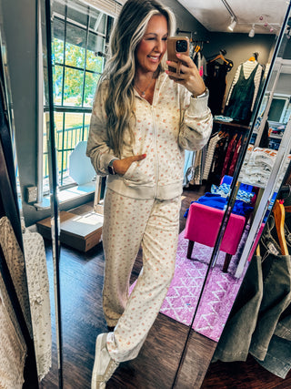 Daisy Dreams Zip-Up Lounge Set - Cream
