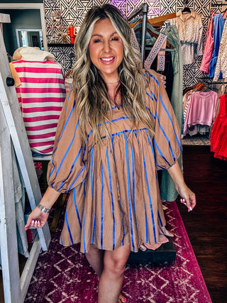 On My Heart Mocha Brown Striped Babydoll Dress