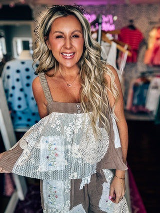 POL Sunset Patch Flirty Babydoll Top-Chocolate Stripe