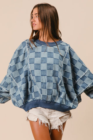 Just Being Trendy Denim Gingham Top