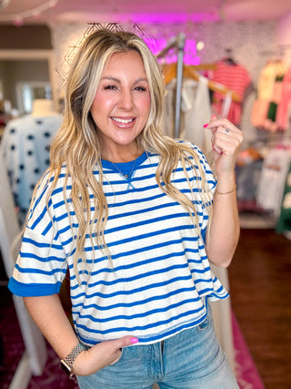 Oversized Stripe Casual Comfy Knit Top-Blue