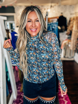 Blooming Bright Floral Mesh Thumbhole Top