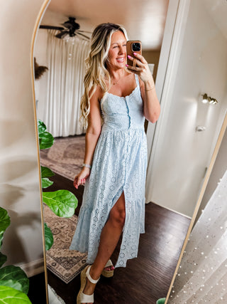 Sweet Breeze Eyelet Maxi Dress-Aqua Blue