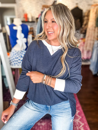 Cozy Up Navy/Grey Thermal Crew Neck