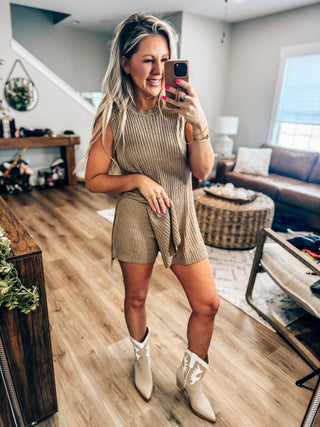 Knit Sweater Comfy Top & Shorts Set-Tan