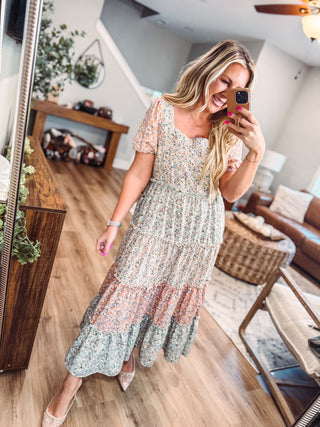 pastel patchwork dress Elegant Floral Patchwork Long Sleeve Maxi Dress