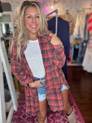 Stevie’s Favorite Pinkish Coral Oversized Flannel