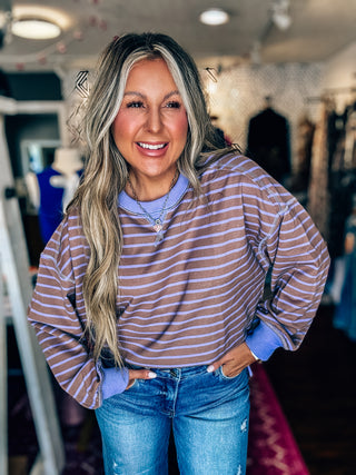 Stripe Comfy Casual Oversized Knit Top-Mocha/Lavender