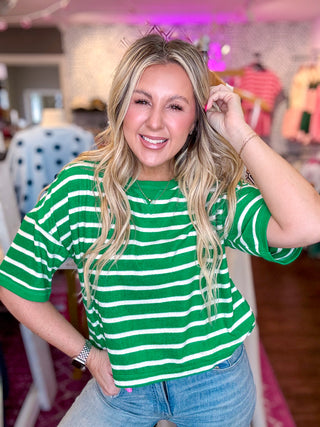 Oversized Stripe Casual Comfy Knit Top-Green