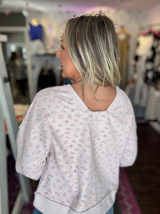 Oversized Floral Printed Casual Knit Top -Blush