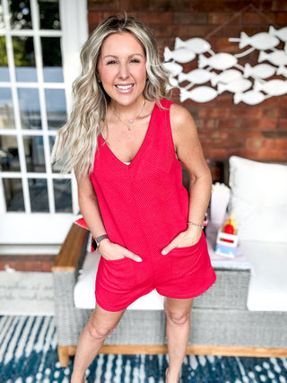 Easy Going Red Textured Overall Romper