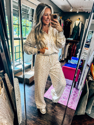 Daisy Dreams Zip-Up Lounge Set - Cream