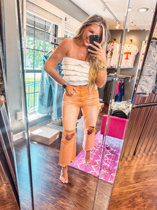 GAMEDAY Orange Distressed Cropped Denim Jeans