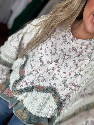 POL Floral Patchwork Lace Detail Top