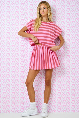 Mix And Match Pink/Rose Stripe Skirt Set