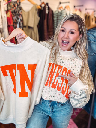 ‘TENNESSEE & TN' Reversible Mock Neck Floral Print Sweatshirt-Cream