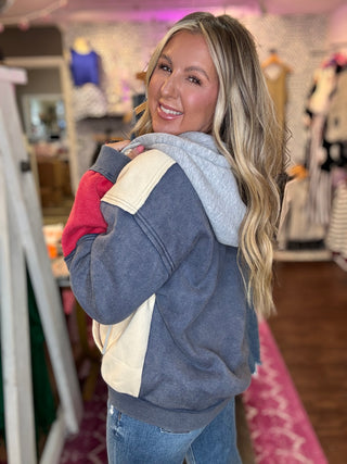 Navy Colorblock Zip Up Hoodie