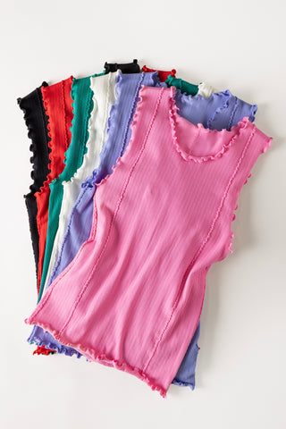 Lettuce Hem Casual Fitted Knit Top-White