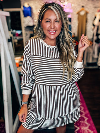 Choco Striped Casual Knit Mini Dress
