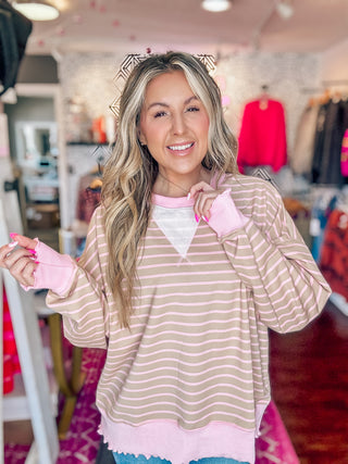 Pink/Light Brown Stripe Terry Top