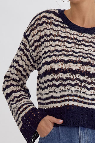 Touch Of Playfulness Navy Knit Sweater Top
