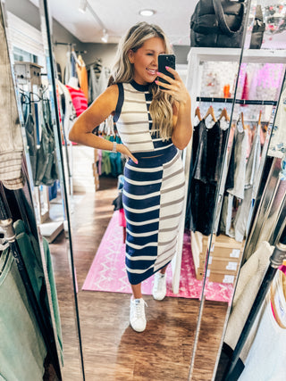 Seas The Day Navy Stripe Tank and Midi Skirt Set