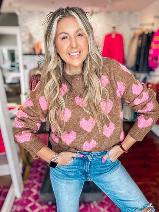 Mocha Fuzzy Heart Sweater