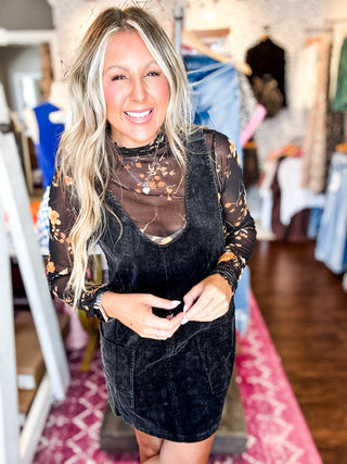 Uptown Chic Corduroy Overall Mini Dress - Black