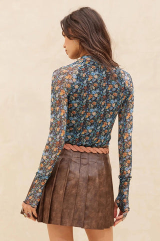 Blooming Bright Floral Mesh Thumbhole Top