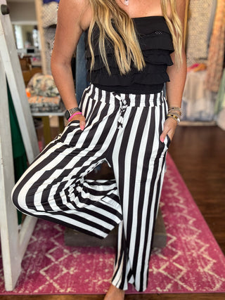 Vertical Vibes Stripe Pants -Black