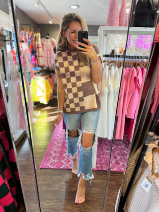 Coco And Taupe Checkered Sweater Top