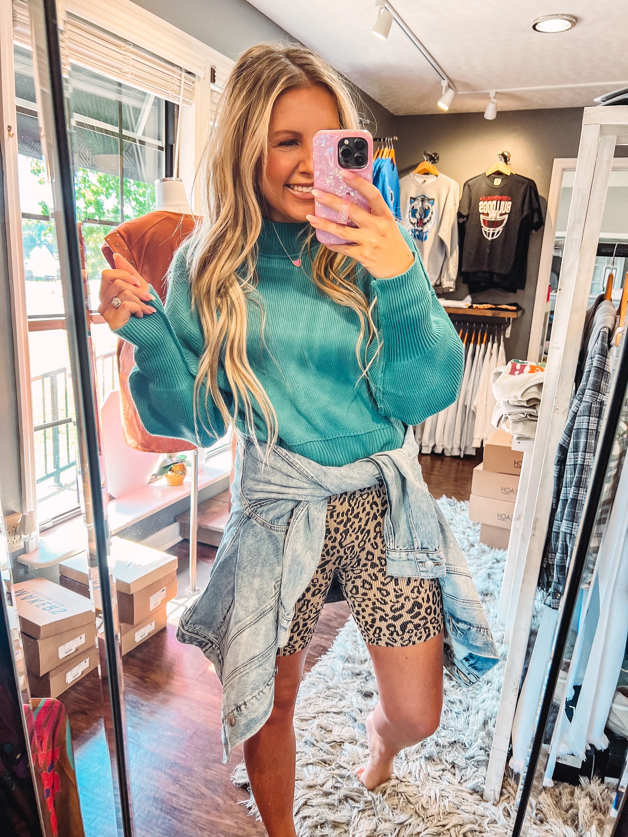 Snuggle Up Side Slit Dusty Teal Sweater