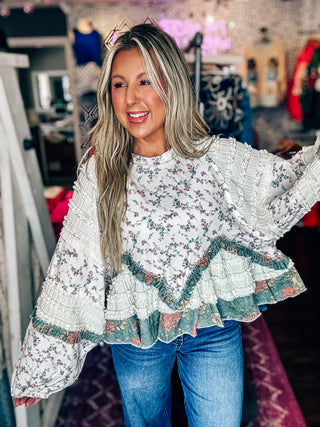 POL Floral Patchwork Lace Detail Top