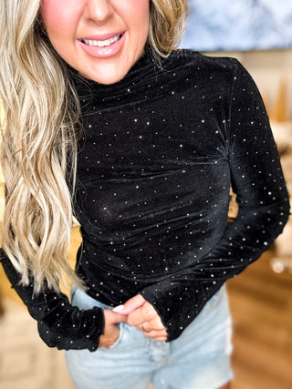 Stone Velvet Sparkle Fitted Black Top