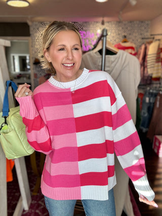 Oh My Heart Pink Stripe Colorblock Sweater