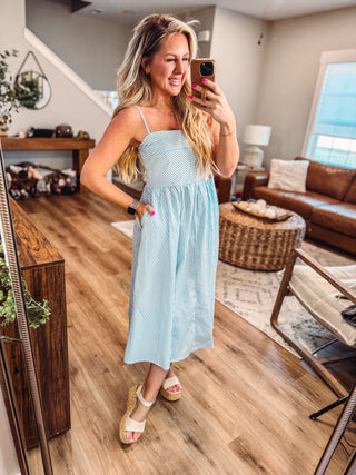 A Charming Striped Midi Dress-Blue