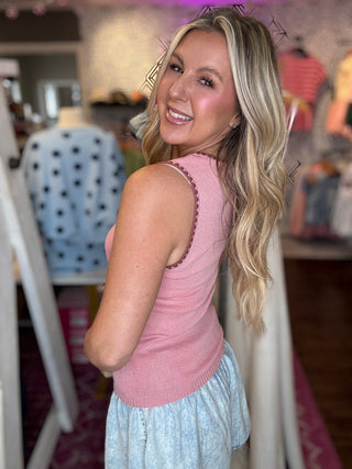 Blanket Style Sleeveless Knit Sweater Top-Blush