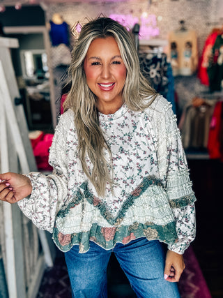 POL Floral Patchwork Lace Detail Top