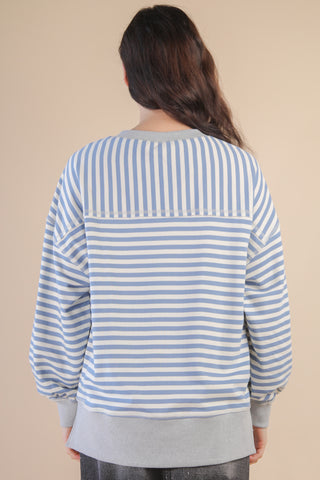 Stripe Comfy Casual Oversized Knit Top-Denim/Cream