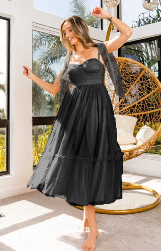 Absolutely Stunning Black Tulle Swiss Dot Midi Dress