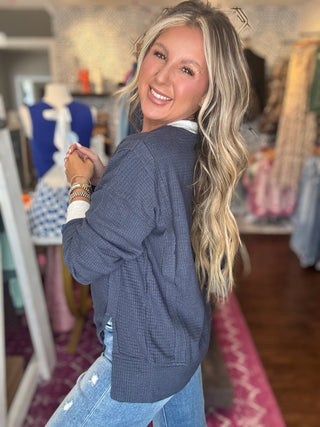 Cozy Up Navy/Grey Thermal Crew Neck