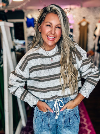 Striped Crew Neck Cozy Sweater -Cream