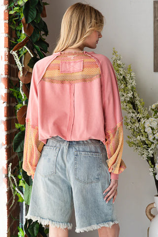 Oli&Hali Pinkish Mesh Pullover Top