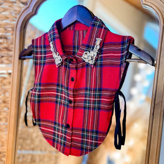 Christmas Plaid Rhinestone Faux Collar