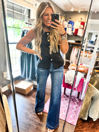 Risen High Rise Wide Leg Slanted Pocket Jeans