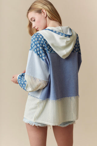 DOORBUSTER Long Sleeve Color Block Denim Hoodie Shacket