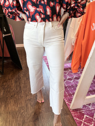 All Day Comfort High Rise Wide Leg Cropped White Denim